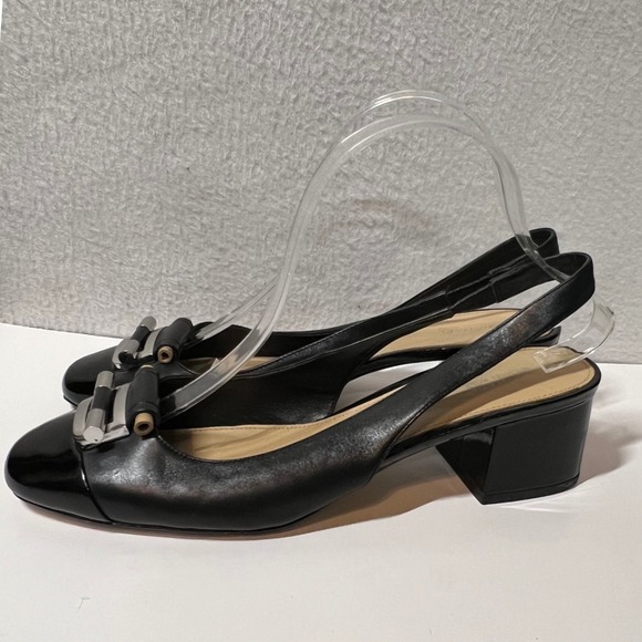 MICHAEL KORS Black Leather Slingback Block Heel Shoes Women Size 9.5M - Picture 9 of 14